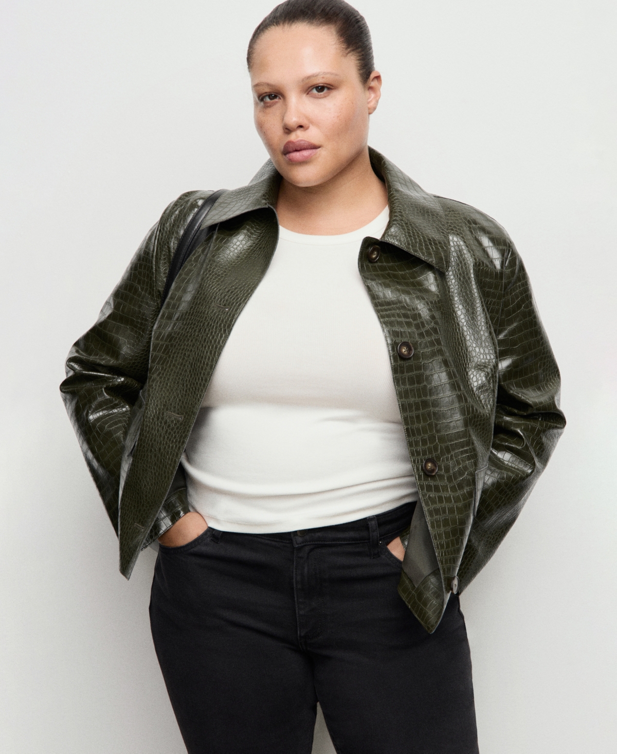 Mango Women's Crocodile-Effect Faux Leather Jacket