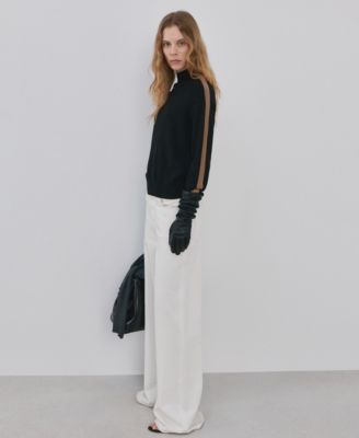 Women's Contrasting Stripes And Perkins Collar Sweater