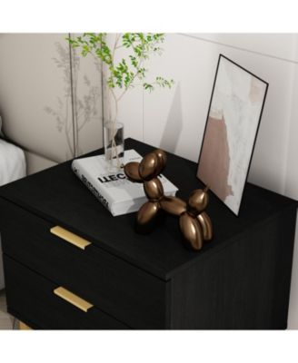 Bedside table with 2 Drawers, Nightstand with Metal Feet