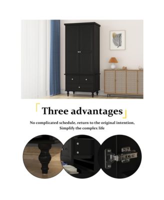 Wardrobe With 2 Doors and 3 Drawers , Bedroom Armoire Closet