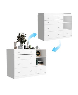 Changing Table Dresser, Baby Nursery Dresser with 5 Drawers and 2 Shelves, Baby Changing Table, Diaper Changing Station