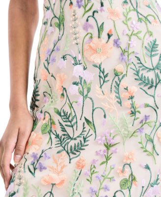 Women's Embroidered Floral Halter Neck Midi Dress