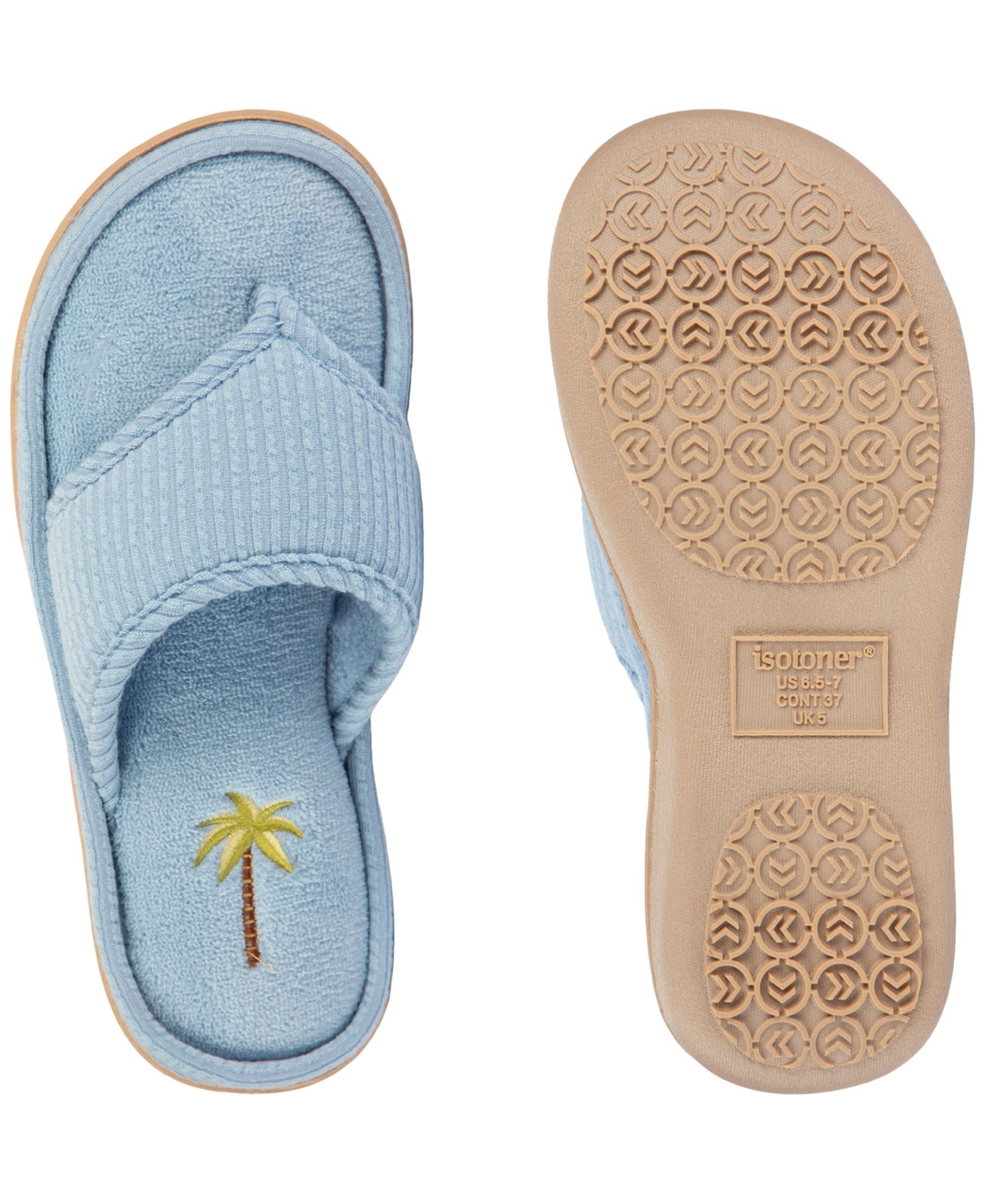 Женские тапочки Isotoner Signature Embroidered Seersucker Flip Flop, цвет: Яркий синий — фото 5
