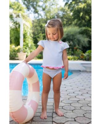 Toddler Girls Cap Sleeve Rash Guard Tankini With Flower