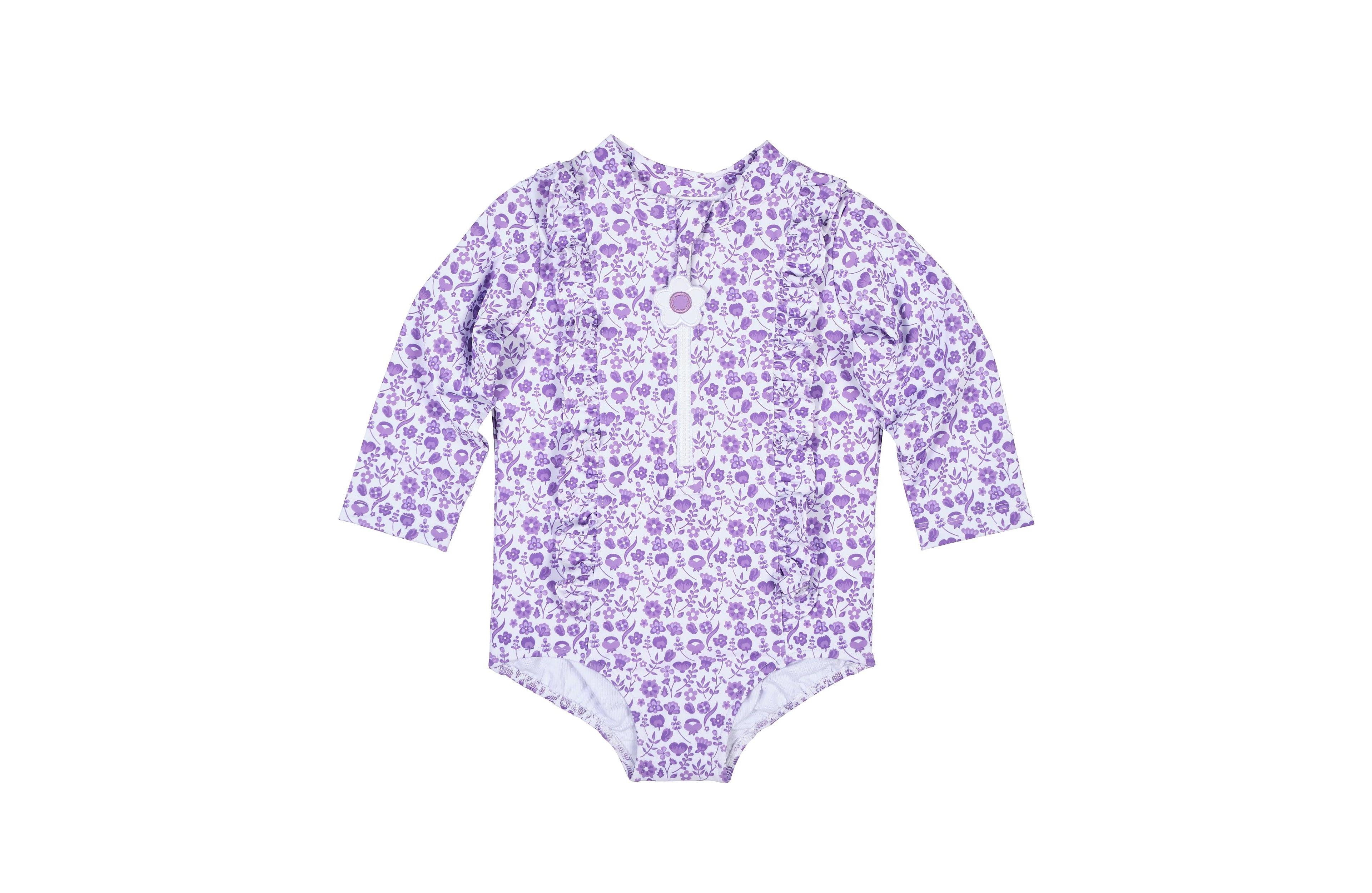 Florence Eiseman Floral Print One Piece Rashguard with Ruffles