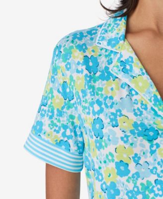 Women's Short-Sleeve Notch Collar Jersey Top & Shorts, 2-Piece Pajama Set