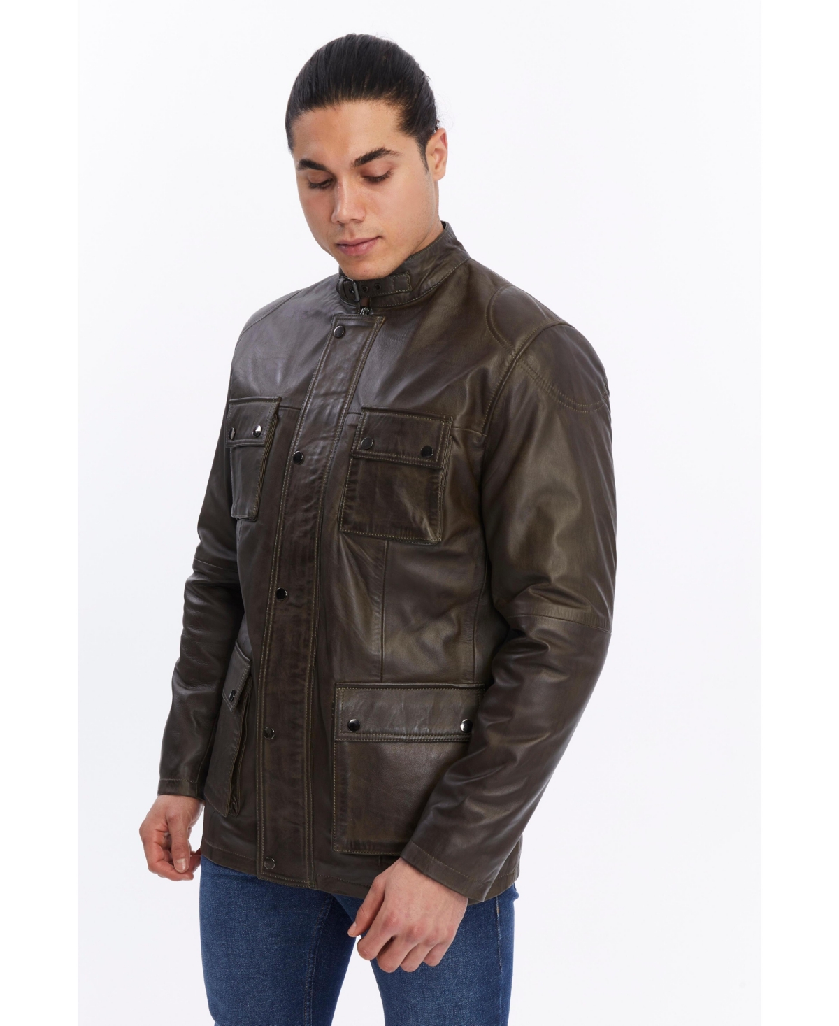 Furniq Uk Men's Utility Style Leather Jacket