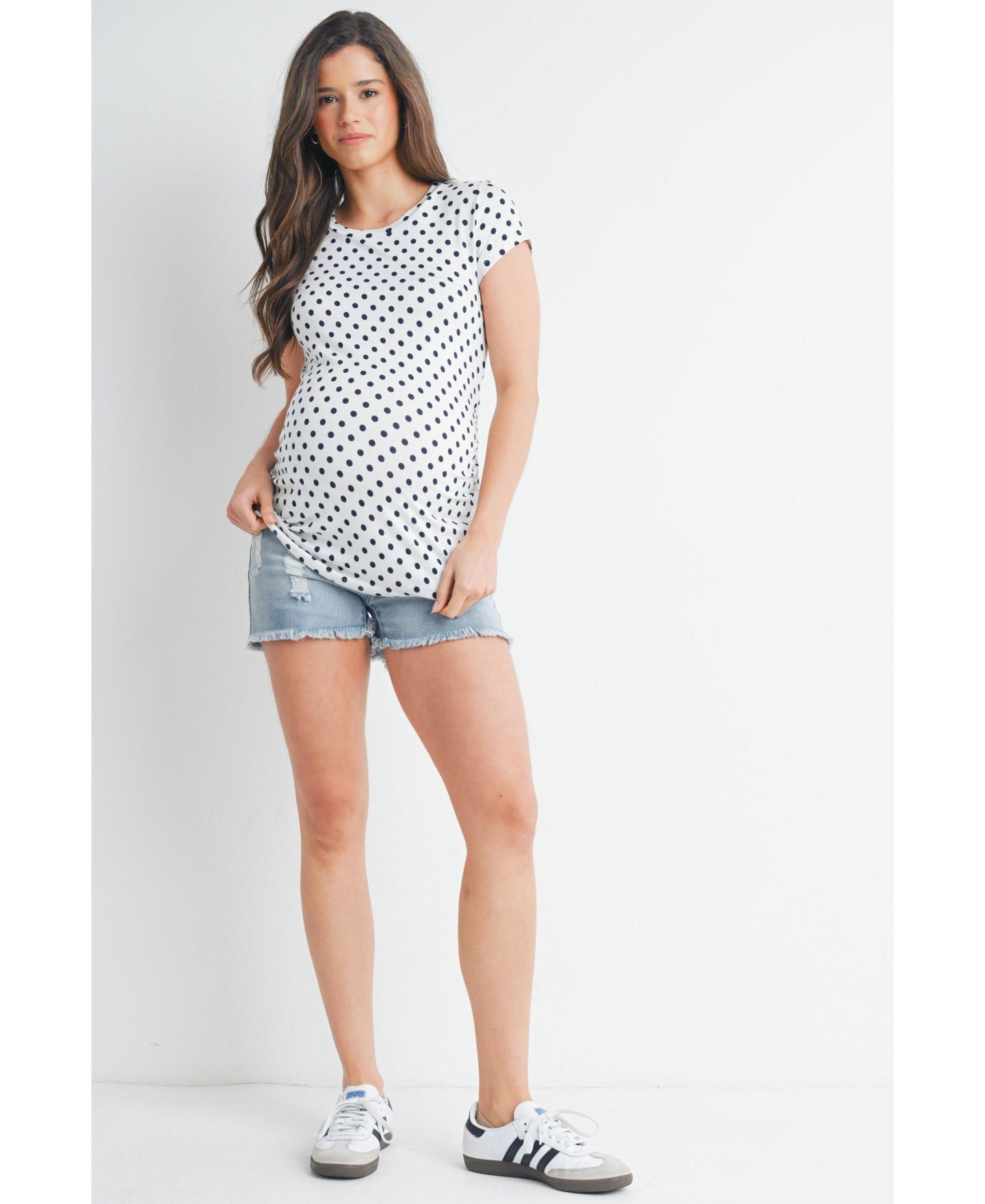 Женская футболка Hello Miz Maternity Short Sleeve Crewneck Polka Dot, цвет: Слоновая кость тёмно-синий — фото 4