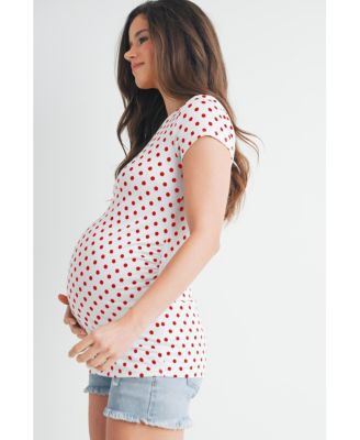 Maternity Short Sleeve Crewneck Polka Dot T-Shirt
