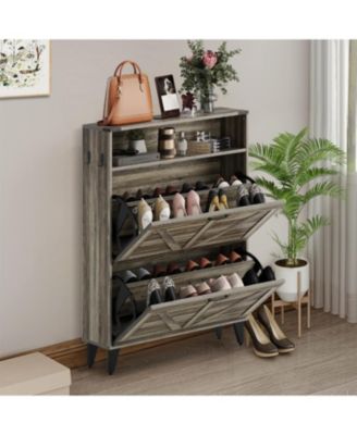 Gamon Shoe Storage Cabinet with 2 Flip Drawers, Freestanding Shoe Organizer, Narrow Shoe Rack Cabinet, Shoe Cabinet Storage