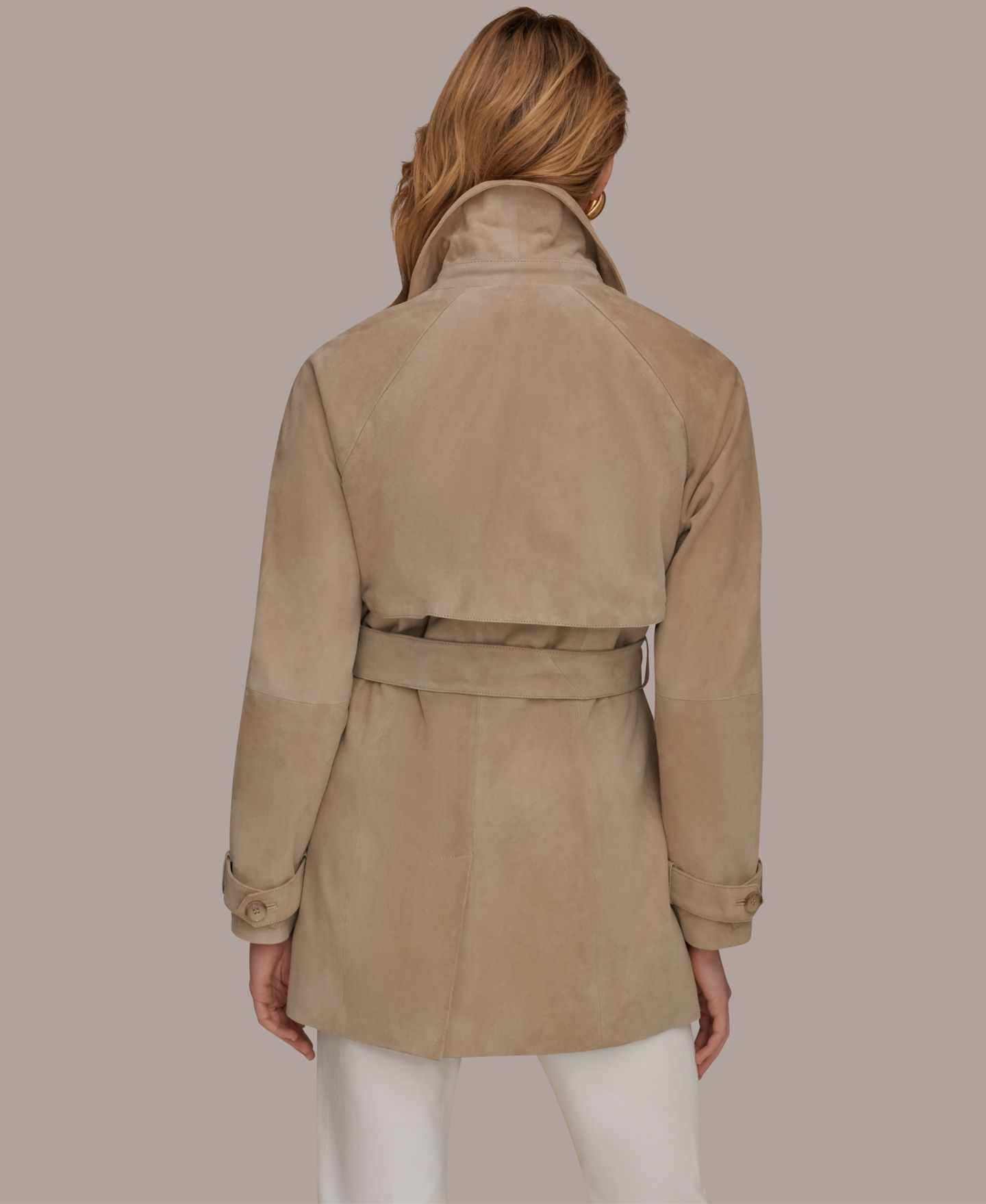 Женское пальто Donna Karan New York Double Breasted Belted Suede Trench, цвет: Светлый хаки — фото 2