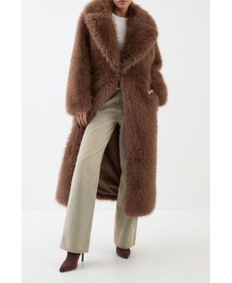 Women's Long Faux Fur Wide Collar Coat