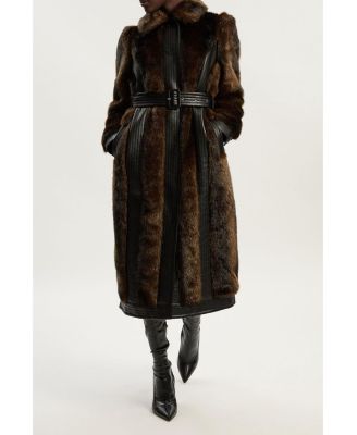 Petite Faux Fur Belted Midi Coat
