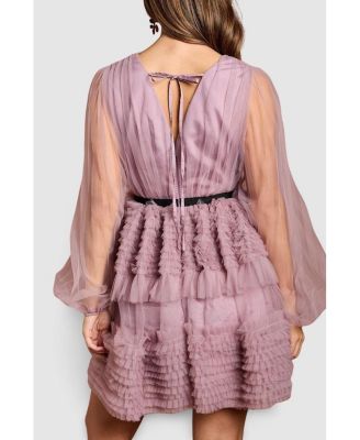 Women's Long Sleeve Mesh Wrap Top Mini Dress