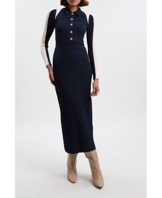 Women's Rib Knit Color Block Midi Dress
