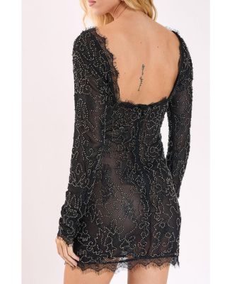 Women's Hand Embellished Lace Mini Dress