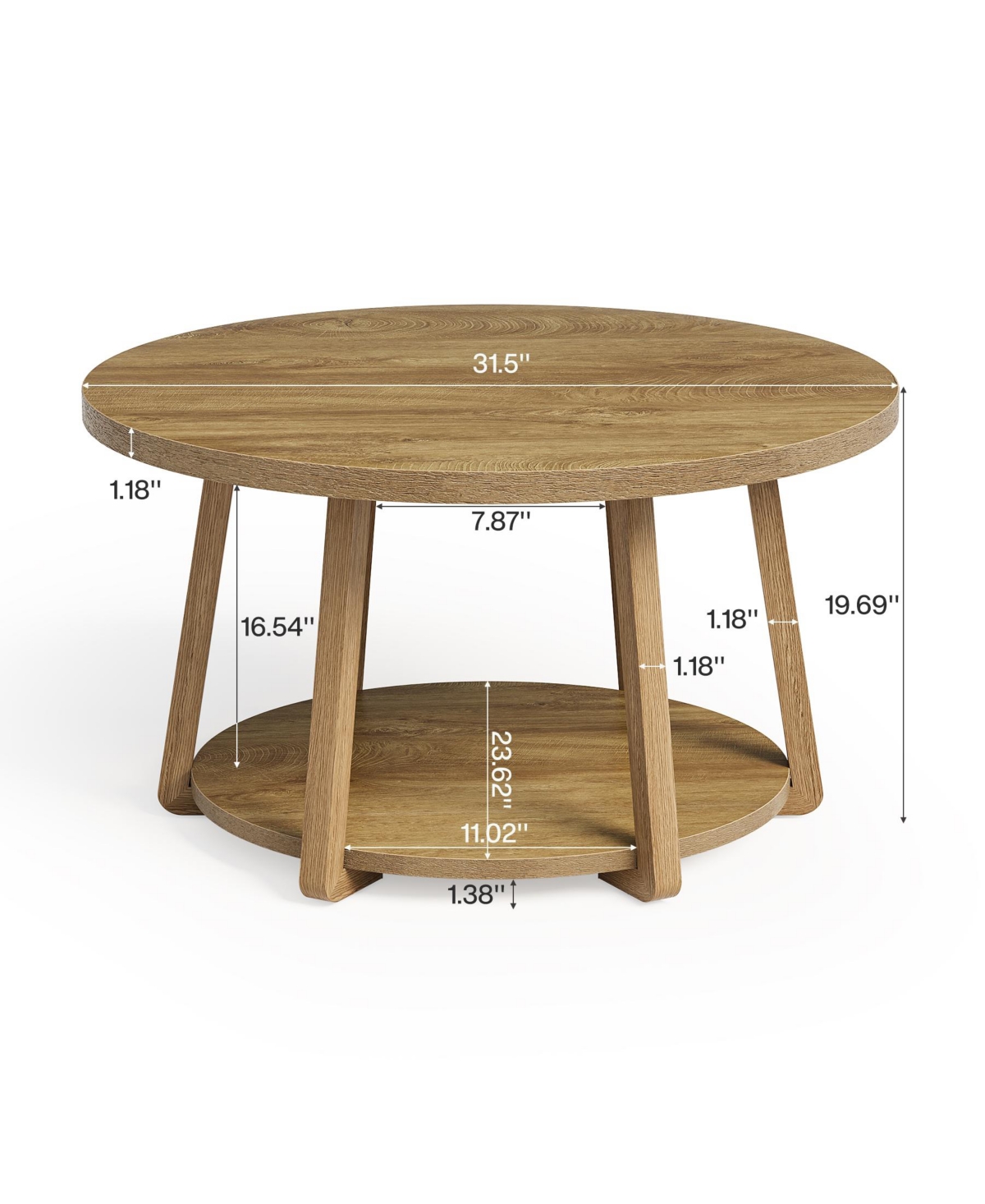 Tribesigns Round Coffee Table with Storage, 2-Tier 31.5" Center Table with Wooden Legs for Living Room & Bedroom