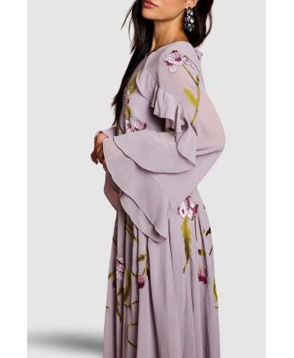 Women's Embroidered Tiered Chiffon Midi Dress