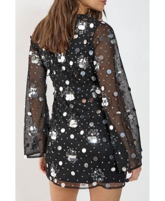 Women's Lace Up Fluted Sleeve Mini Dress