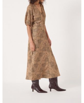 Women's Grace V-Neck Puff Sleeve Satin Dress