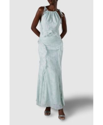 Women's Jacquard Halter Neck Frill Maxi Dress