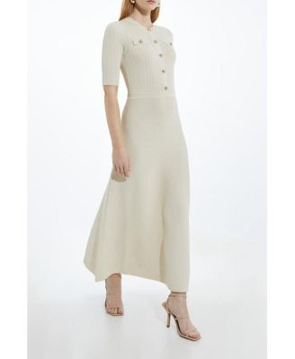 Women's Rib Knit Military Trim Maxi Dress