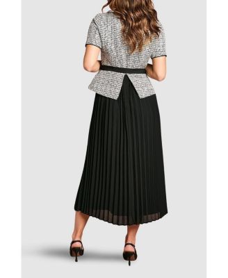 Women's Tweed Bodice Pleated Skirt Dress
