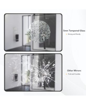 Bathroom Mirror 55 x 30 inch Rectangular Black Metal Framed Mirror, Modern Round Corner Wall Mounted Vanity Mirror for Bathroom Living Room