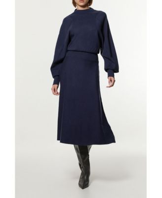 Women's Wool-Look Rounded Sleeve Knit Midi Dress