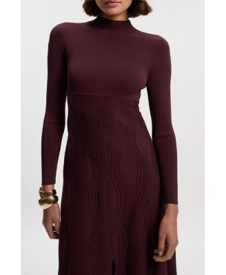 Women's Wave Knit A-Line Long-Sleeve Dress