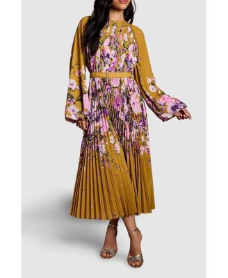 Women's Floral Pleated Georgette Midi Dress