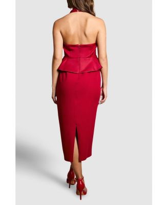 Women's Halter Neck Satin Column Midi Dress