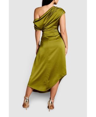 Women's Satin One Shoulder Midi Dress