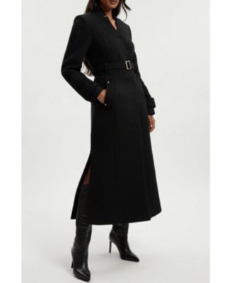 Women's Wool Notch Neck Belted Maxi Coat