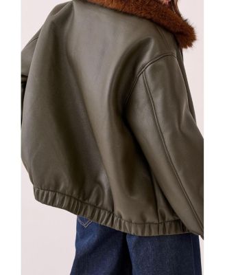 Women's Faux Fur Collar Bomber Jacket