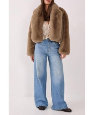 Women's Cropped Collar Faux Fur Jacket
