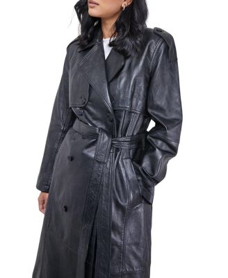 Women's Real Leather Belted Trench Coat.
