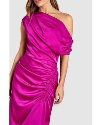 Women's Satin One Shoulder Midi Dress