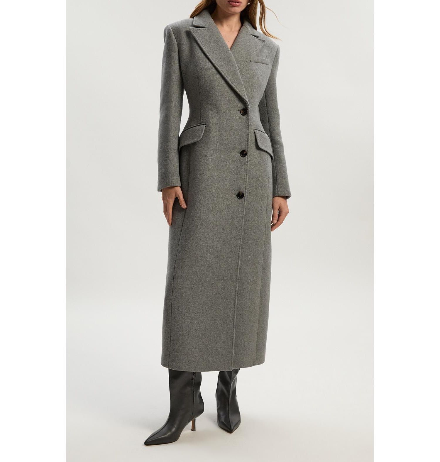 Women's Wool Blend Tailored Fitted Maxi Coat