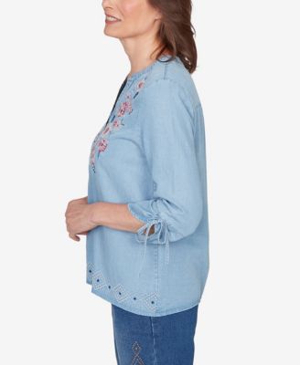 Women's  Austin Floral Embroidered Tie Sleeve Henley Top