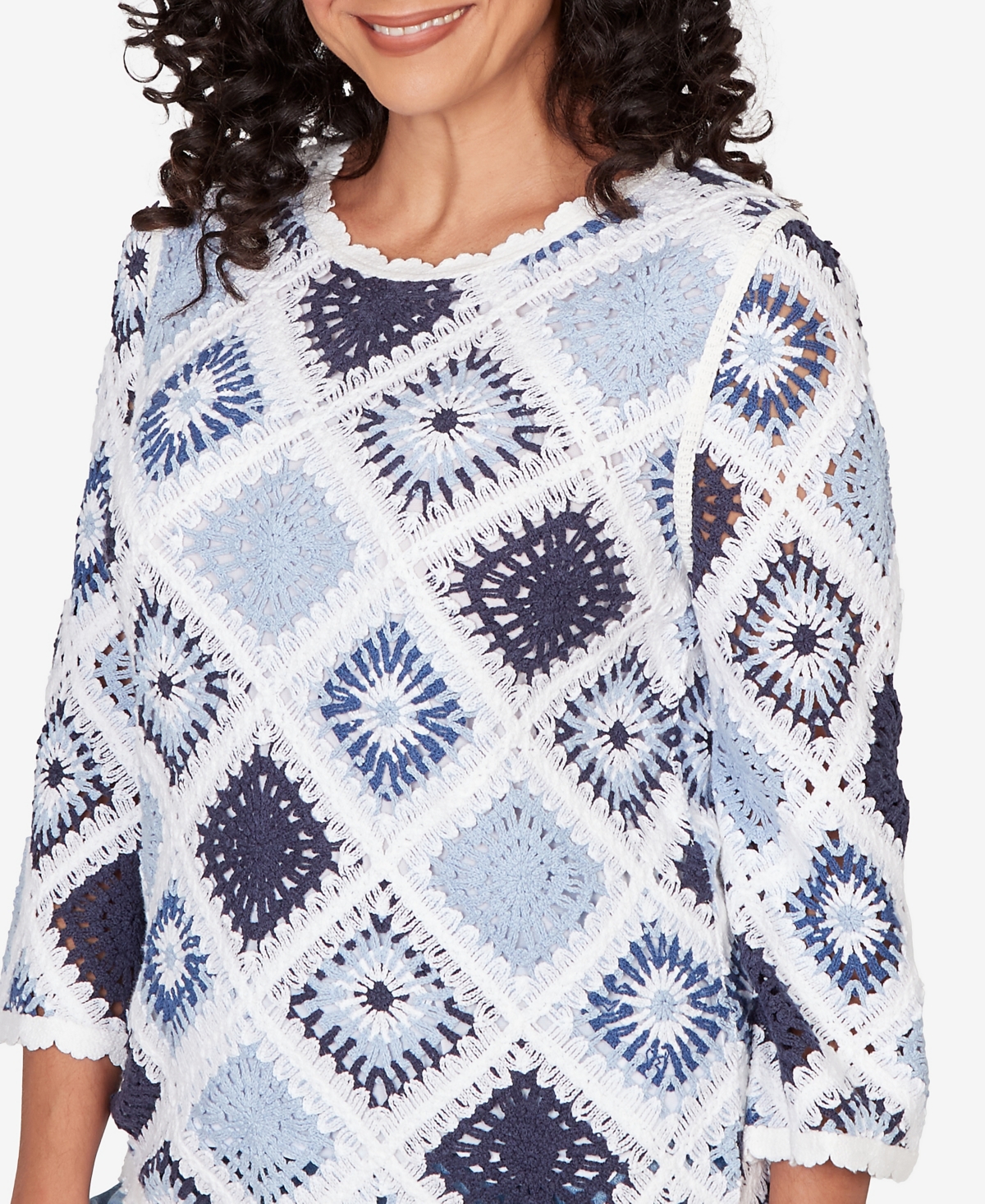 Alfred Dunner Women's Austin Diamond Crochet Sweater