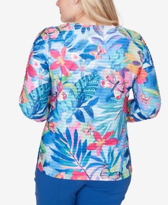Women's  The Royal Treatment Tropical Butterfly Ruffle Textured Top