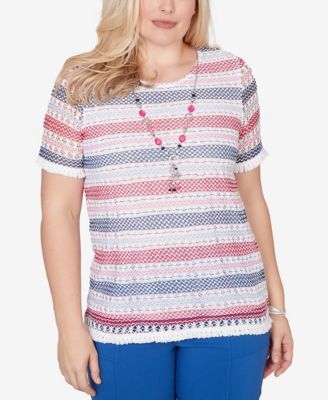 Women's  The Royal Treatment Biadere Fringe Textured T-shirt with Necklace