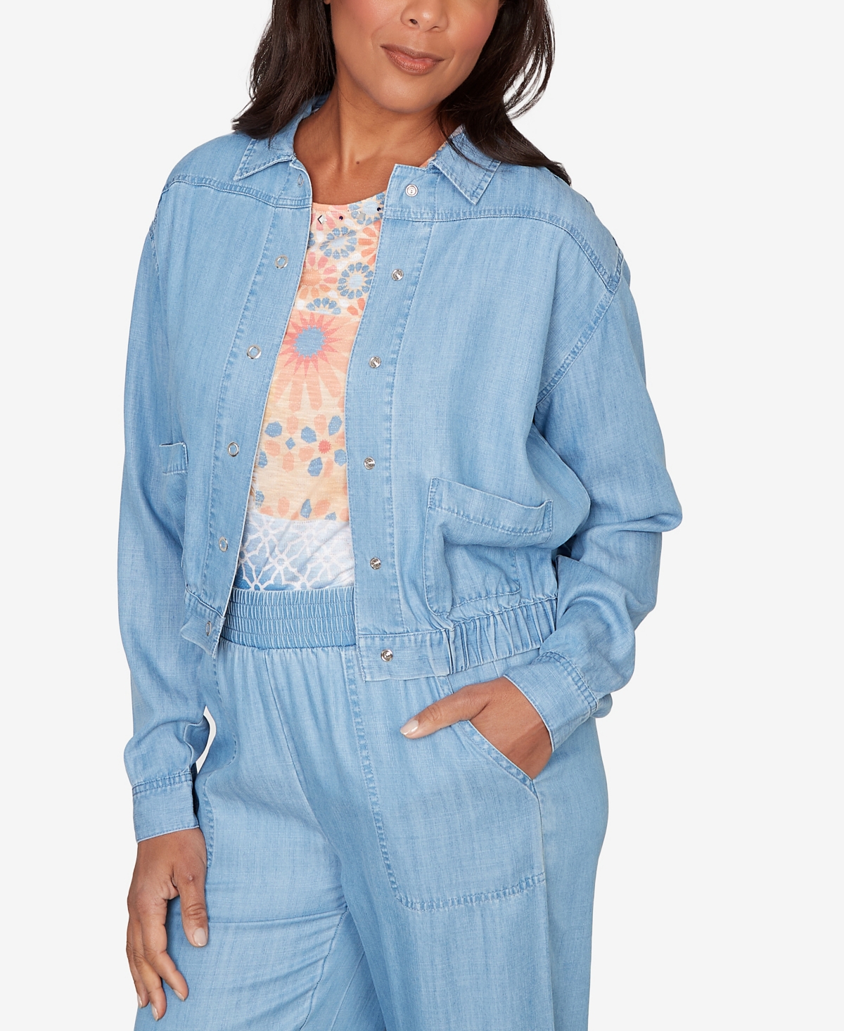 Alfred Dunner Women's Beachcomber Casual Elastic Lyocell Shirt Jacket