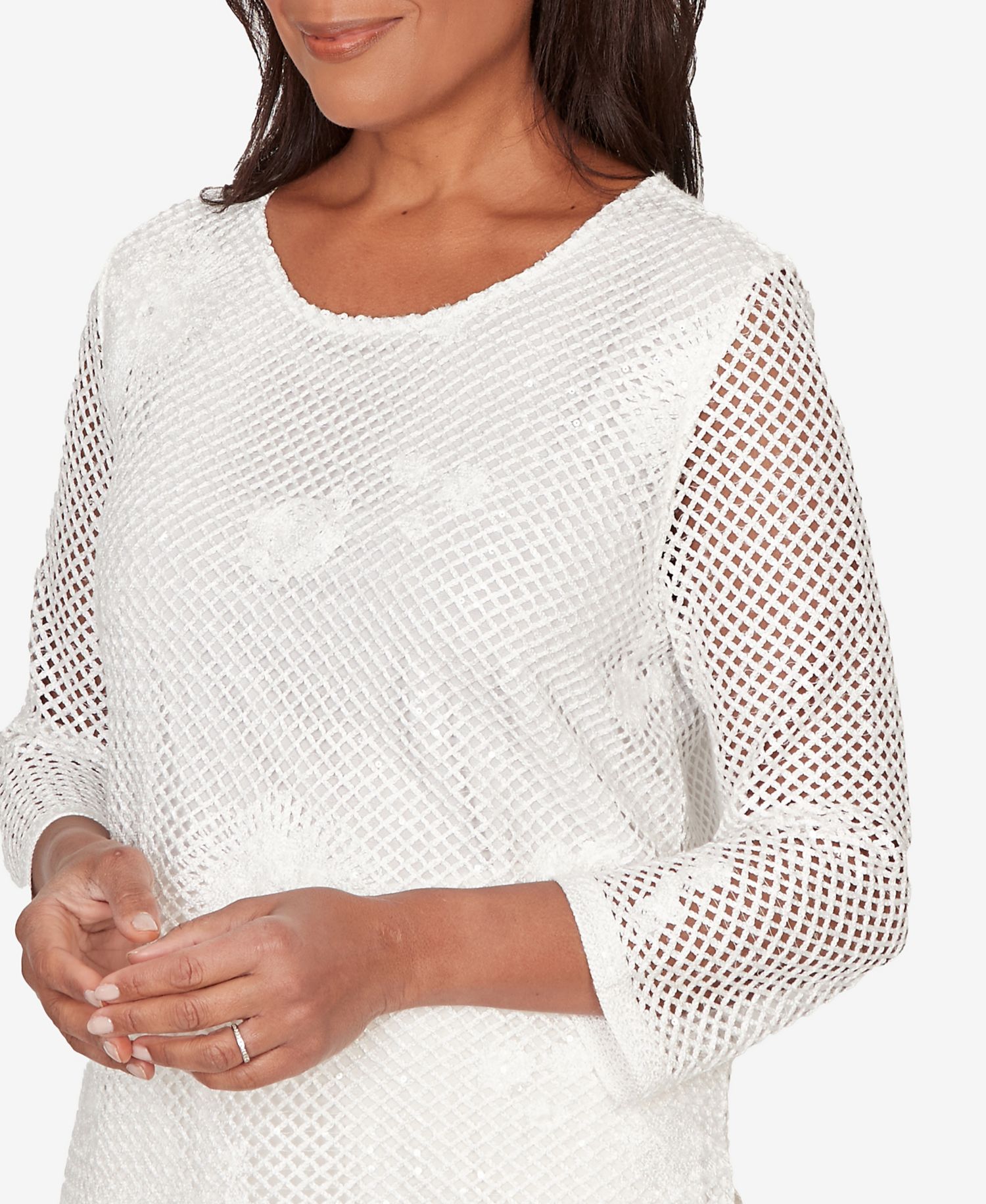 Women's Natural Wonder Sequin Mesh Flower Top