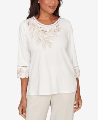 Women's  Natural Wonder Embellished Leaf Ruffle Sleeve Top