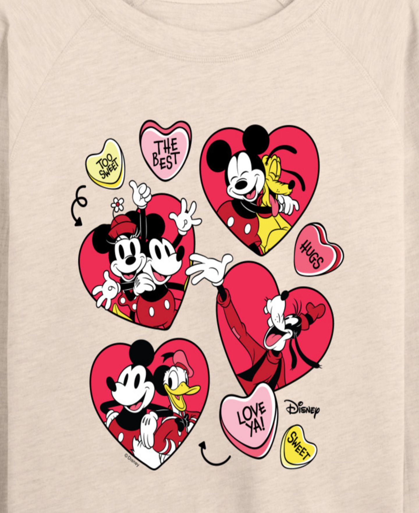 Женская футболка Hybrid Apparel Mickey And Friends Valentine Hearts French Terry Long-Sleeve, цвет: Берёзовый — фото 2