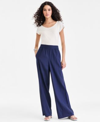 Women's Linen-Blend Wide-Leg Pull On Pants