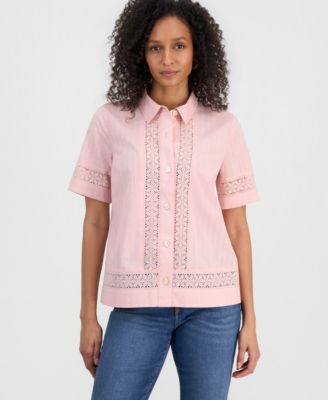 Women's Cotton Eyelet Short-Sleeve Shirt