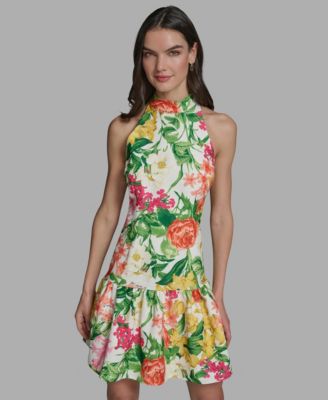 Women's Floral Print Mock Neck Dress